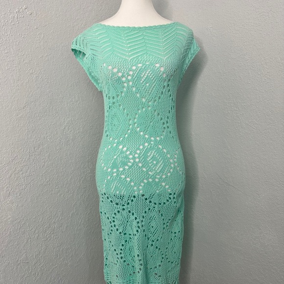 Lilly Pulitzer teal Crochet Knit‎ Swim Cover Up Dress XS - Picture 4 of 7